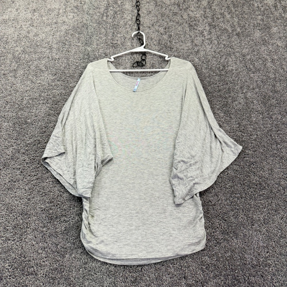 Azules Top Womens L Gray Dolman Sleeve Ruched Side
